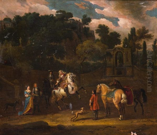 Figuras Elegantes En Un Parque Oil Painting by or Huchtenburgh, Jan van Huchtenberg