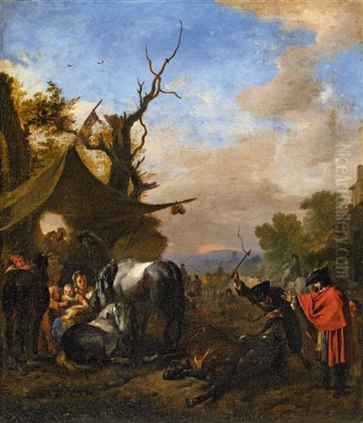 Landscape With Horsemen Oil Painting by or Huchtenburgh, Jan van Huchtenberg