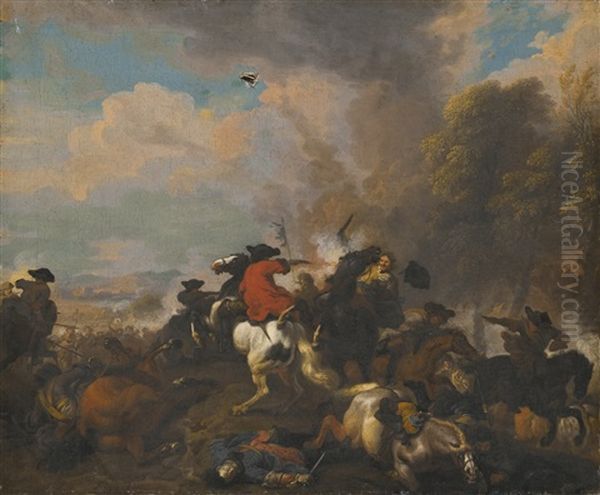 Cavalry Battle Scene Oil Painting by or Huchtenburgh, Jan van Huchtenberg