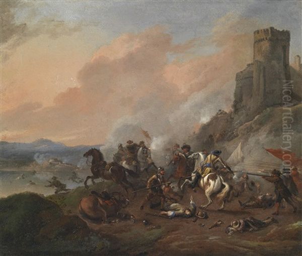 Ein Gefecht Zwischen Kavalleristen, Pikenieren Und Musketieren Oil Painting by or Huchtenburgh, Jan van Huchtenberg