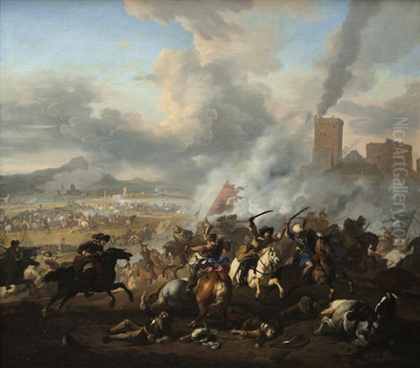 Bitevni Scena Oil Painting by or Huchtenburgh, Jan van Huchtenberg