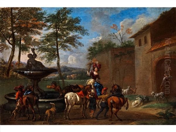 Aufbruch Zur Falkenjagd Oil Painting by or Huchtenburgh, Jan van Huchtenberg