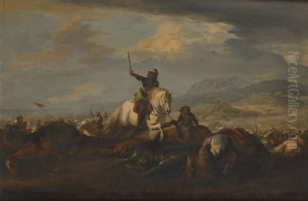 Scene De Bataille Oil Painting by or Huchtenburgh, Jan van Huchtenberg
