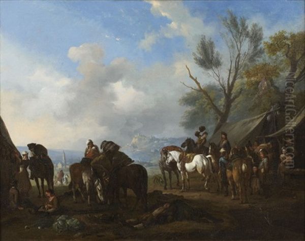 Halte De Cavaliers Oil Painting by or Huchtenburgh, Jan van Huchtenberg