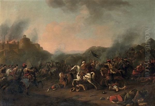 A Cavalry Skirmish (battle Of Las Navas De Tolosa?) Oil Painting by or Huchtenburgh, Jan van Huchtenberg