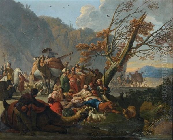 La Halte De La Caravane Ottomane Oil Painting by or Huchtenburgh, Jan van Huchtenberg
