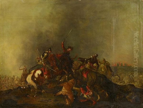 Reiterschlacht Oil Painting by or Huchtenburgh, Jan van Huchtenberg