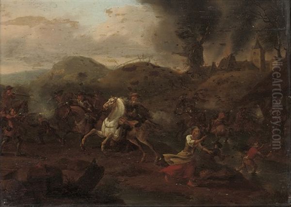 A Skirmish Between Cavalry And Infantry Oil Painting by or Huchtenburgh, Jan van Huchtenberg