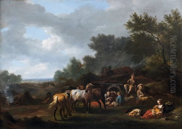 Campement Militaire Oil Painting by or Huchtenburgh, Jan van Huchtenberg