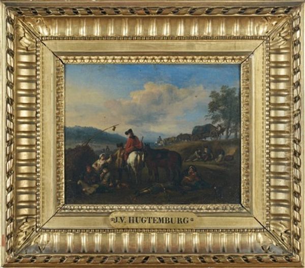 Halte D'un Convoi Militaire Oil Painting by or Huchtenburgh, Jan van Huchtenberg