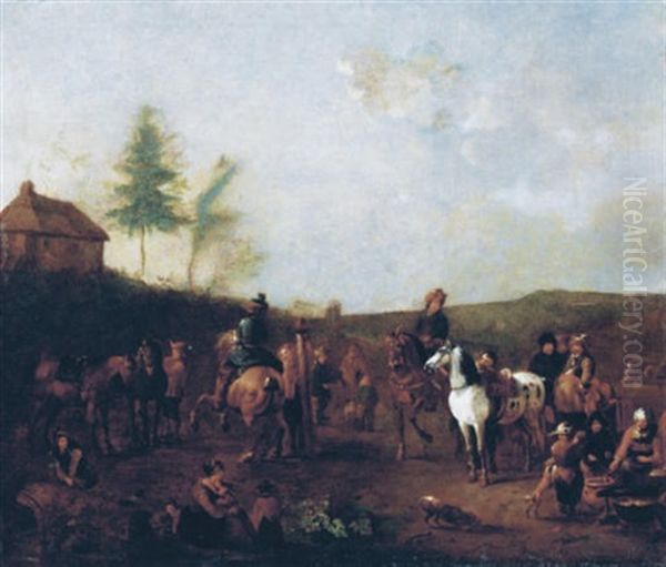 Cossacks Schooling Horses Oil Painting by or Huchtenburgh, Jan van Huchtenberg