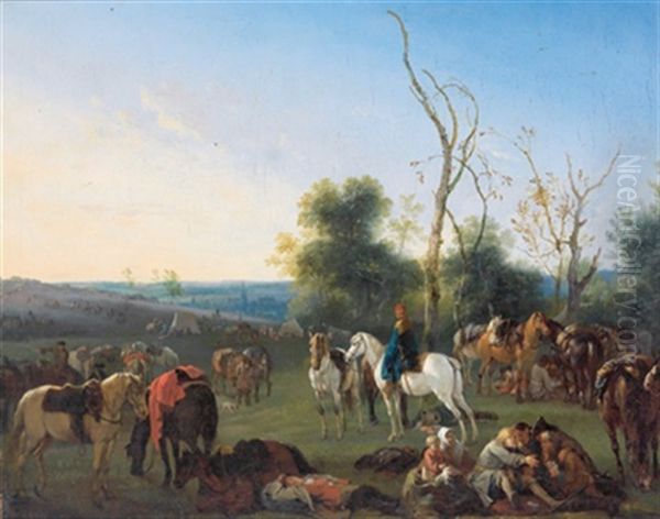 Ein Feldlager Mit Rastenden Reitern Oil Painting by or Huchtenburgh, Jan van Huchtenberg