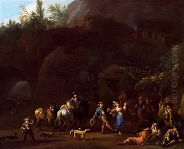 Reisende Bei Der Rast Oil Painting by or Huchtenburgh, Jan van Huchtenberg