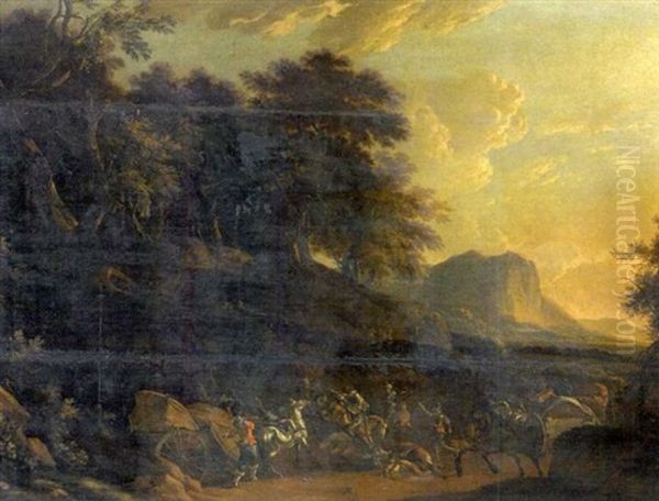 L'attaque Du Convoi Oil Painting by or Huchtenburgh, Jan van Huchtenberg