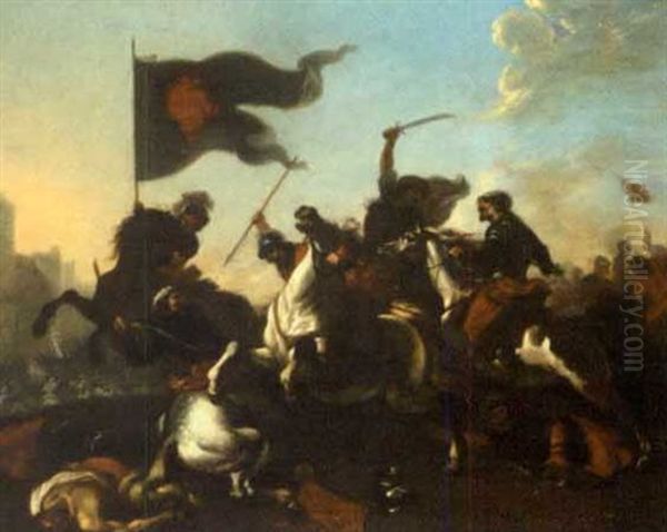 Combat De Cavalerie Oil Painting by or Huchtenburgh, Jan van Huchtenberg
