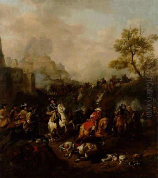 Bataljscen Invid Fastning Oil Painting by or Huchtenburgh, Jan van Huchtenberg