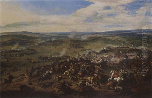 The Battle At Blenheim, Near Hochstadt (bavaria), 13 August 1704 Oil Painting by or Huchtenburgh, Jan van Huchtenberg