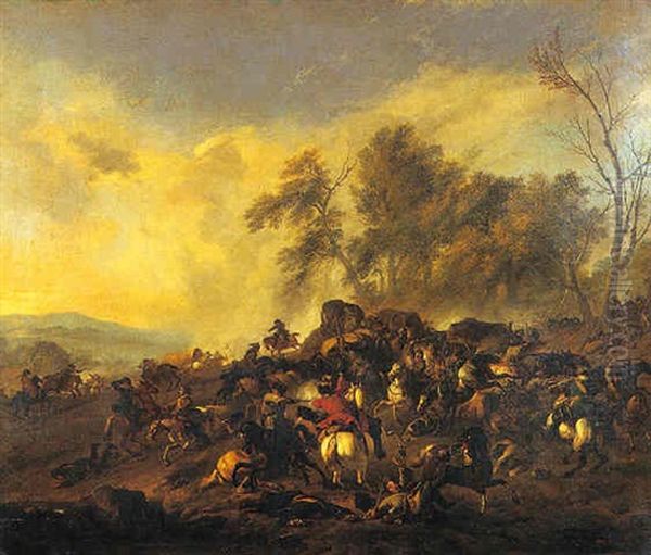 Charge De Cavalerie Oil Painting by or Huchtenburgh, Jan van Huchtenberg