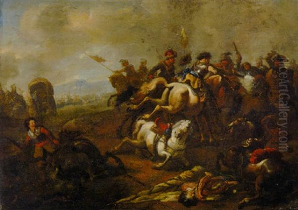 A Cavalry Battle Between Christians And Turks Oil Painting by or Huchtenburgh, Jan van Huchtenberg