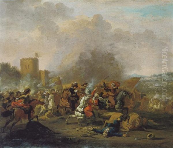 Reitergefecht Zwischen Kaiserlichen Und Turken Oil Painting by or Huchtenburgh, Jan van Huchtenberg