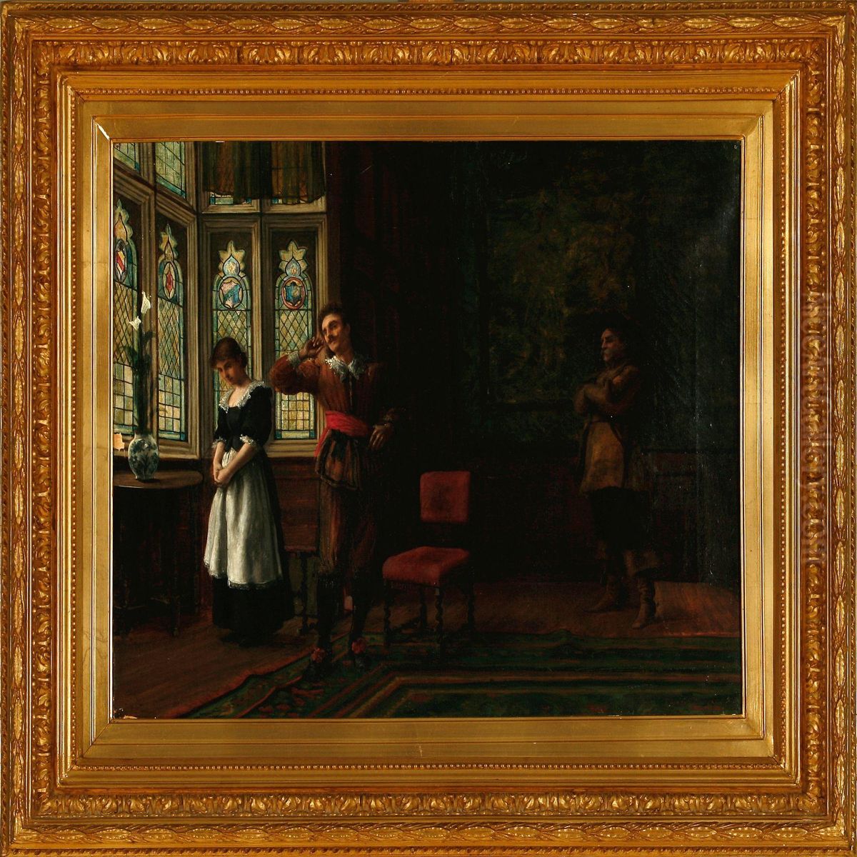 A Noble Man Discovers His Son Flirting With The Maid Oil Painting by Francis Barraud