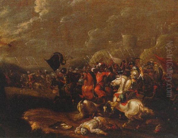 A Cavarly Battle Between Turks And Christians Oil Painting by or Huchtenburgh, Jan van Huchtenberg