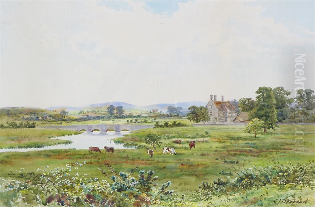 Cattle In A Meadow By A River Near Wool In Dorset Oil Painting by Francis Barraud