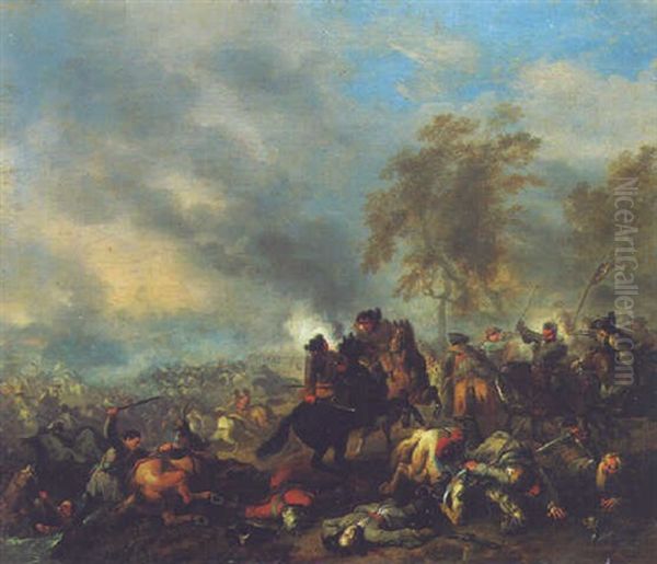 A Cavalry Engagement Near A Town Oil Painting by or Huchtenburgh, Jan van Huchtenberg