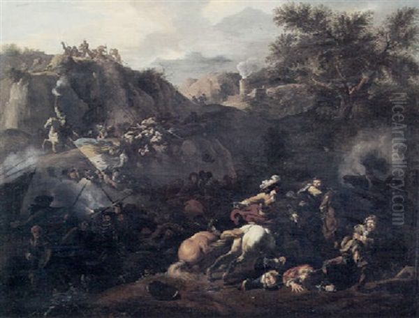 Bjergrig Egn Med Krigere I Kamp Oil Painting by or Huchtenburgh, Jan van Huchtenberg