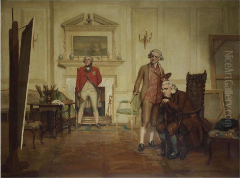 Sir Joshua Reynolds' Studio: A Visit From Dr. Johnson Oil Painting by Francis Barraud