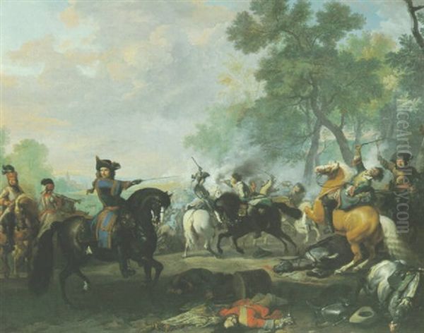 Guillaume Iii D'orange Menant La Charge De La Cavalerie Oil Painting by or Huchtenburgh, Jan van Huchtenberg