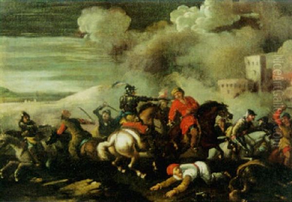 Ryttarbatalj Oil Painting by or Huchtenburgh, Jan van Huchtenberg