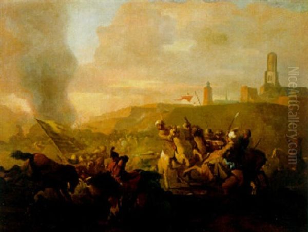 Reitergefecht Zwischen Kaiserlichen Und Turken Vor Einer Befestigen Stadt Oil Painting by or Huchtenburgh, Jan van Huchtenberg