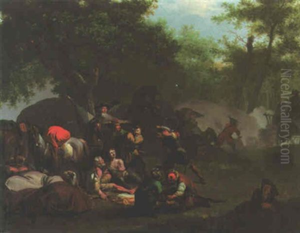 An Ambush In A Clearing Oil Painting by or Huchtenburgh, Jan van Huchtenberg