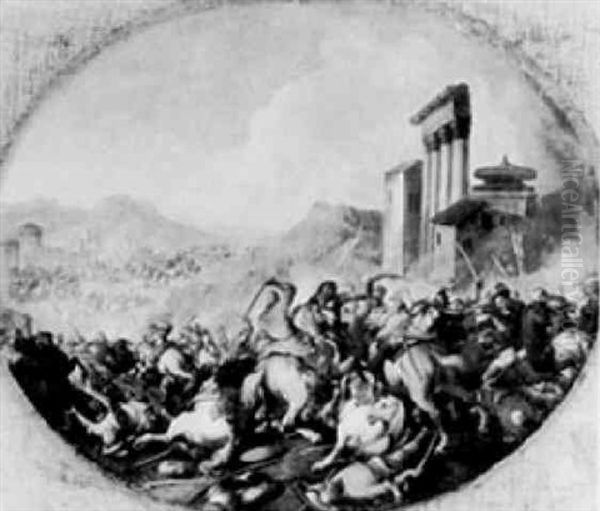 Reiterschlacht (vor Belgrad ?) Oil Painting by or Huchtenburgh, Jan van Huchtenberg