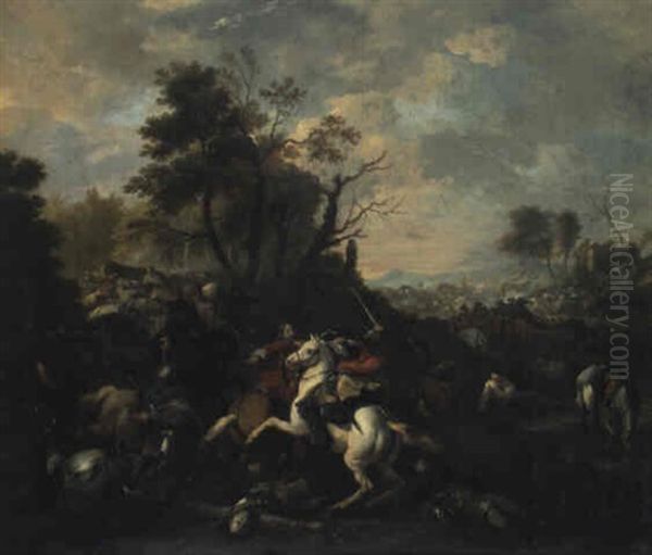 L'attaque D'un Campement Militaire Par La Cavalerie Turque Oil Painting by or Huchtenburgh, Jan van Huchtenberg