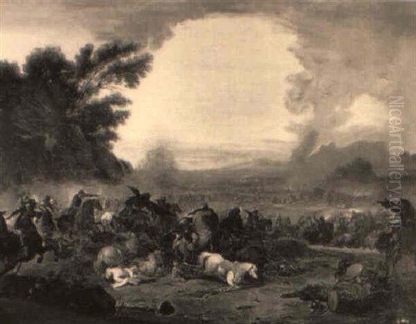 A Cavalry Engagement Oil Painting by or Huchtenburgh, Jan van Huchtenberg