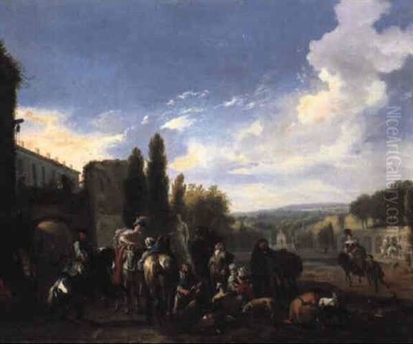 La Halte Oil Painting by or Huchtenburgh, Jan van Huchtenberg