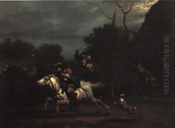 Ryttare Vid V,rdshus Oil Painting by or Huchtenburgh, Jan van Huchtenberg