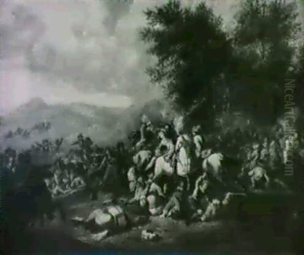 A Cavalry Battle Beside A Wood Oil Painting by or Huchtenburgh, Jan van Huchtenberg