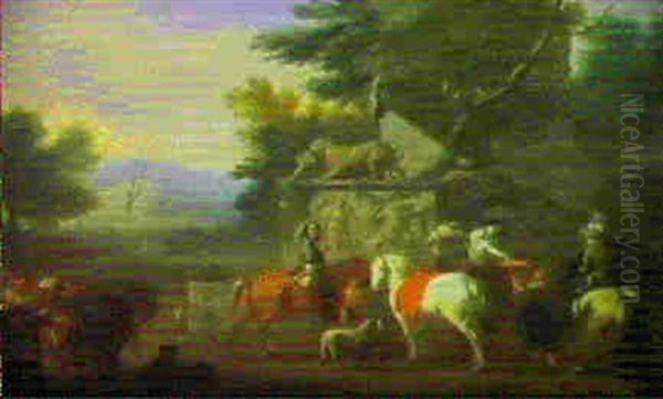 Cavalieri In Un Paesaggio Italiano Oil Painting by or Huchtenburgh, Jan van Huchtenberg