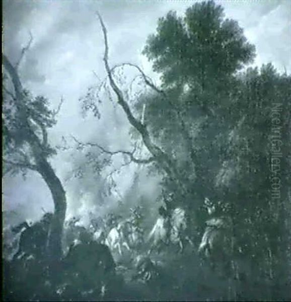 Ryttarbatalj I Skogsbryn Oil Painting by or Huchtenburgh, Jan van Huchtenberg