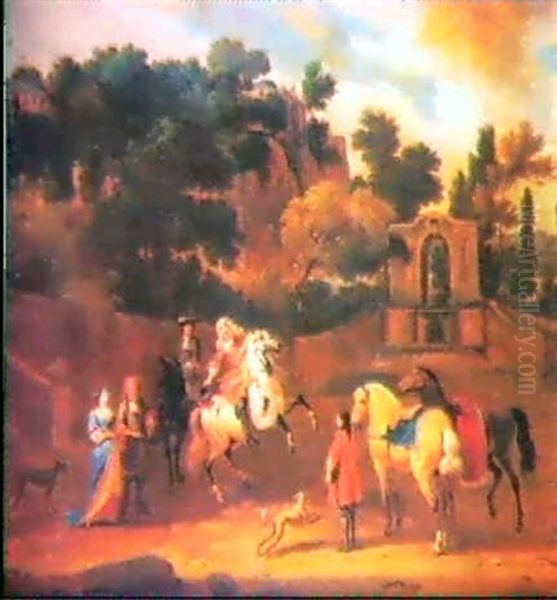 Paseo A Caballo Por Los Jar- Dines Oil Painting by or Huchtenburgh, Jan van Huchtenberg