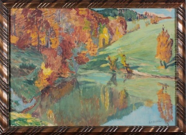 Jezirko V Podzimu Oil Painting by Antonin Hudecek