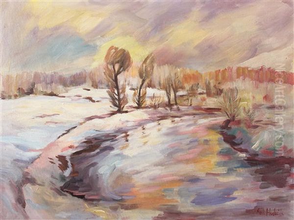 Winterlandschaft Oil Painting by Antonin Hudecek