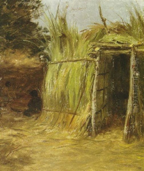 Indian By A Hut Oil Painting by Grace Carpenter Hudson