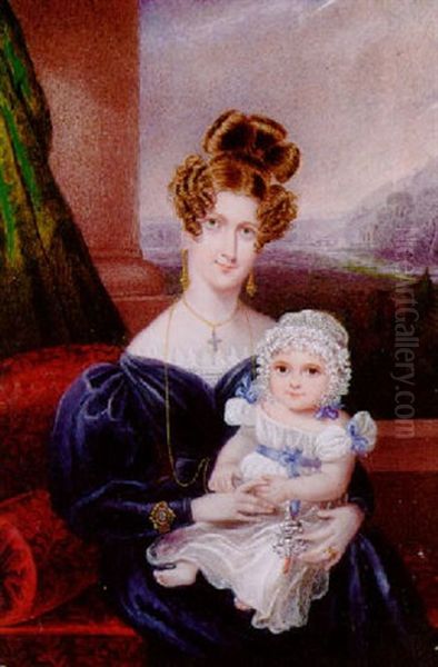 A Portrait Of A Lady On A Red Upholstered Chaise-lounge (grand-daughter Of Sir George Treby?) Oil Painting by William Hudson