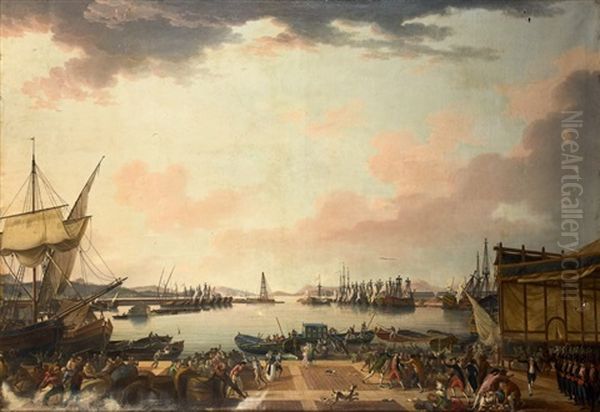 Scene D'emeute Dans Le Port De Toulon Oil Painting by Jean Francois Hue