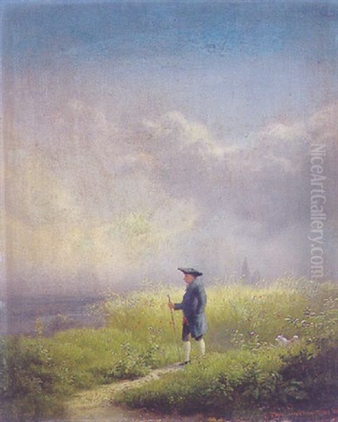 Sommerlandschaft Mit Spazierganger Oil Painting by Hans Hueber