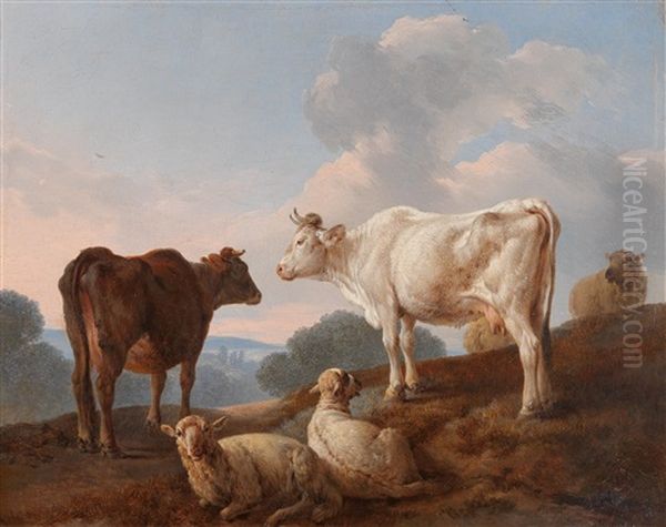 Landscape With Cows And Sheep Oil Painting by Jean Baptiste Huet